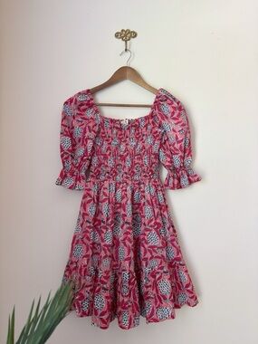 Perry Walker Collective Pink Floral Grace Smocked Mini Dress OS One Size